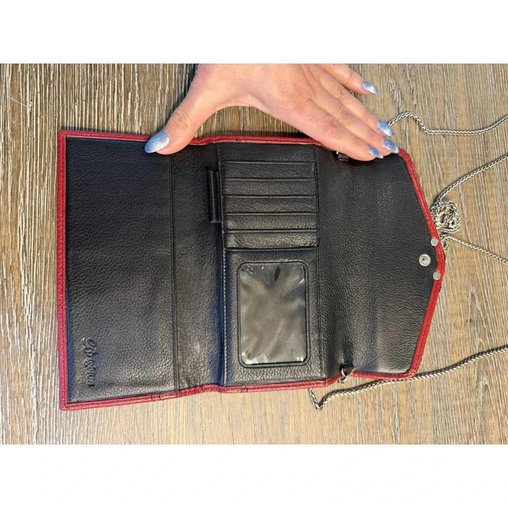 VTG  Brighton‎ Leather Chain Wallet Purse Red Crossbody Organizer EUC